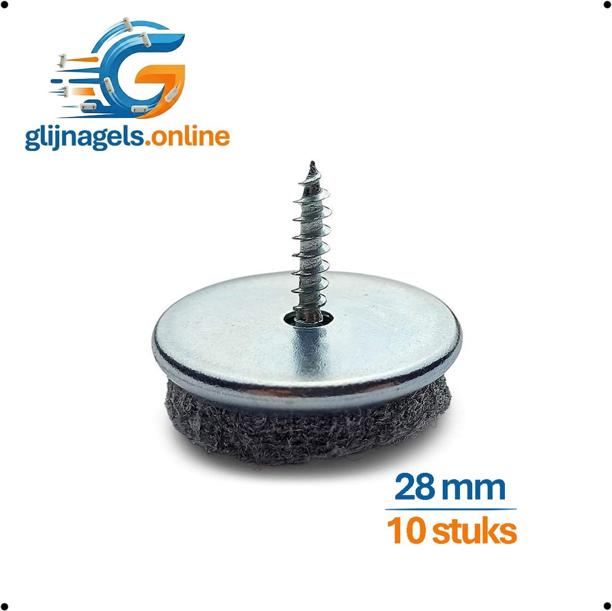 10 STUKS PREMIUM VILTGLIJNAGEL 28 mm metaal – Metalen meubelglijder met vilt – Stoelpoot glijder – Meubelglijder rond – Vloerglijder – Vloerbeschermer tegen krassen – Geluiddempend – Meubelvilt – Voor stoelen, tafels en kasten - Vloerbescherming