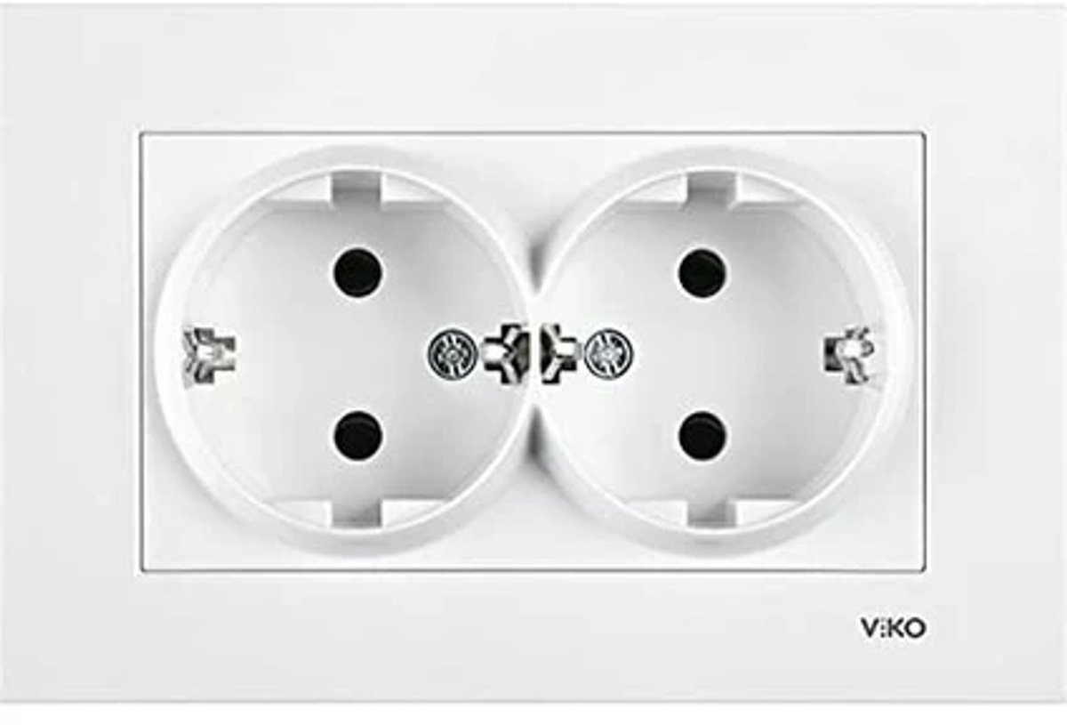 2 stuks dubbel Wandcontactdoos - Stopcontact Inbouw (Dubbel)-WIT-Randaarde- met Afdekraam-Panasonic Vico