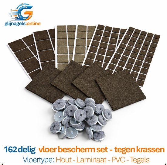 COMPLETE VLOERBESCHERMING SET 162-DELIG NATUREL BRUIN – Viltjes, Plakvilt & Glijnagels – Meubelglijders en Stoelglijders voor Stoelpoten & Meubels – Anti-Kras Bescherming voor Parket, Laminaat, PVC & Tegels – Alles-in-1 Voordeelset voor het Hele Huis