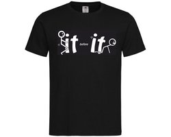 T-shirt Unisex Volwassenen Lol - carnaval - kermis - feestje - grappig - humor - Tekst "Fuck it before it fucks you" | korte mouw | Zwart/wit | maat S