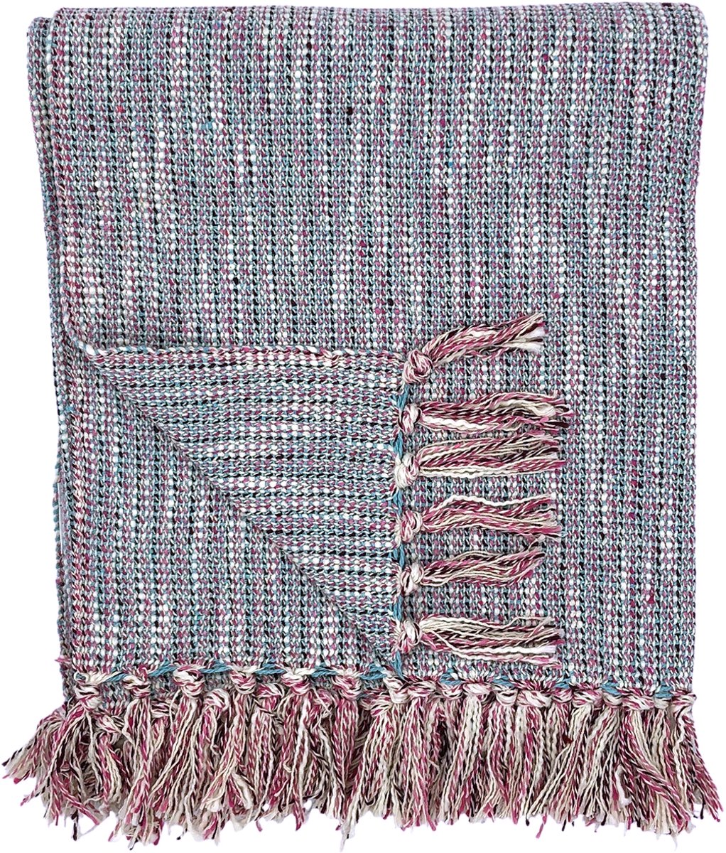 Lavandoux - Geweven Plaid - Throw - Katoen - 125x150cm - Blauw en Roze
