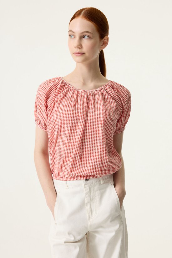 Meisjes blouse wit met beige print > Mi Toetie