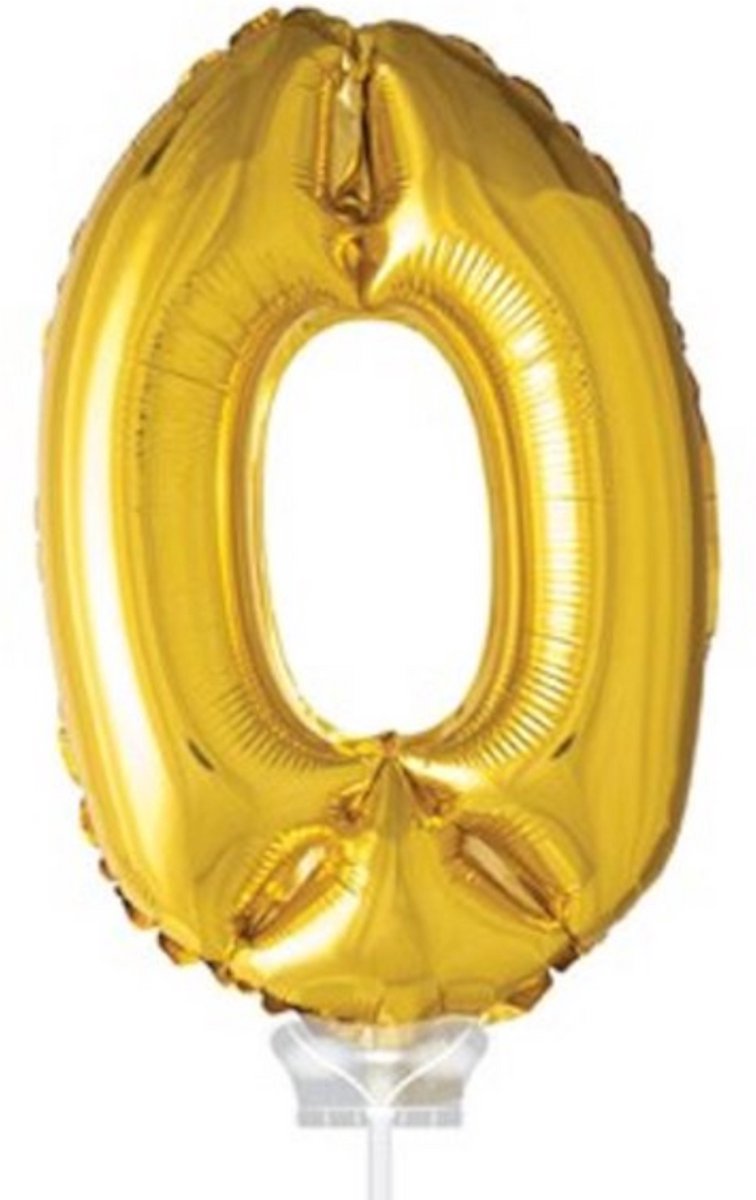 Cijferballon op stokje XL 40cm - Taart ballon - Cijfer 0 - Goud