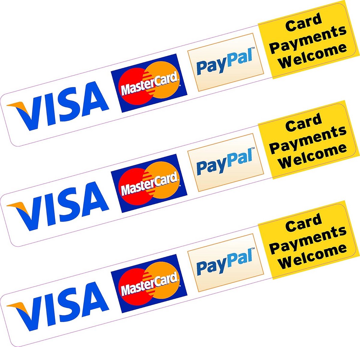 3x Betaalmethode Sticker - Visa, MasterCard, PayPal - Voor Winkel, Taxi, Etc.