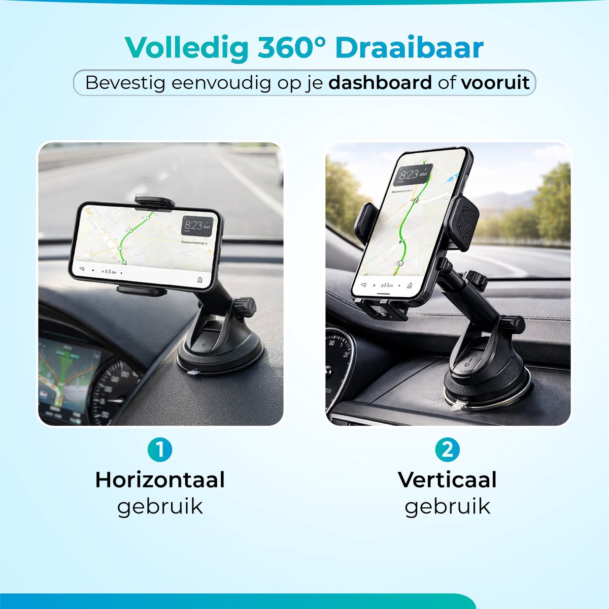 Nereb Telefoonhouder Auto met Zuignap – Dashboard & Voorruit – 360° Draaibaar – Schokbestendig – Universele Autohouder voor Smartphone – foto 4