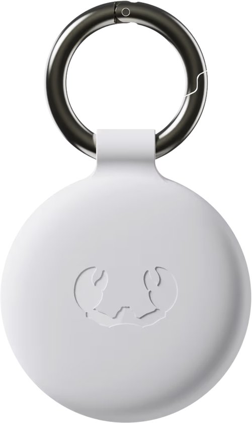 Witte ronde tracker met een metalen ring en een subtiel reliëf van krabklauwen.