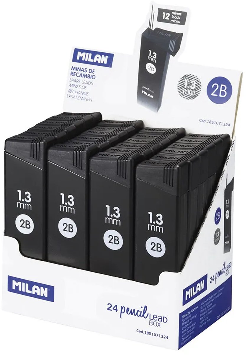 Milan Displaydoos 24 Tubes 12 Reservepunten 1.3 Mm Zilver