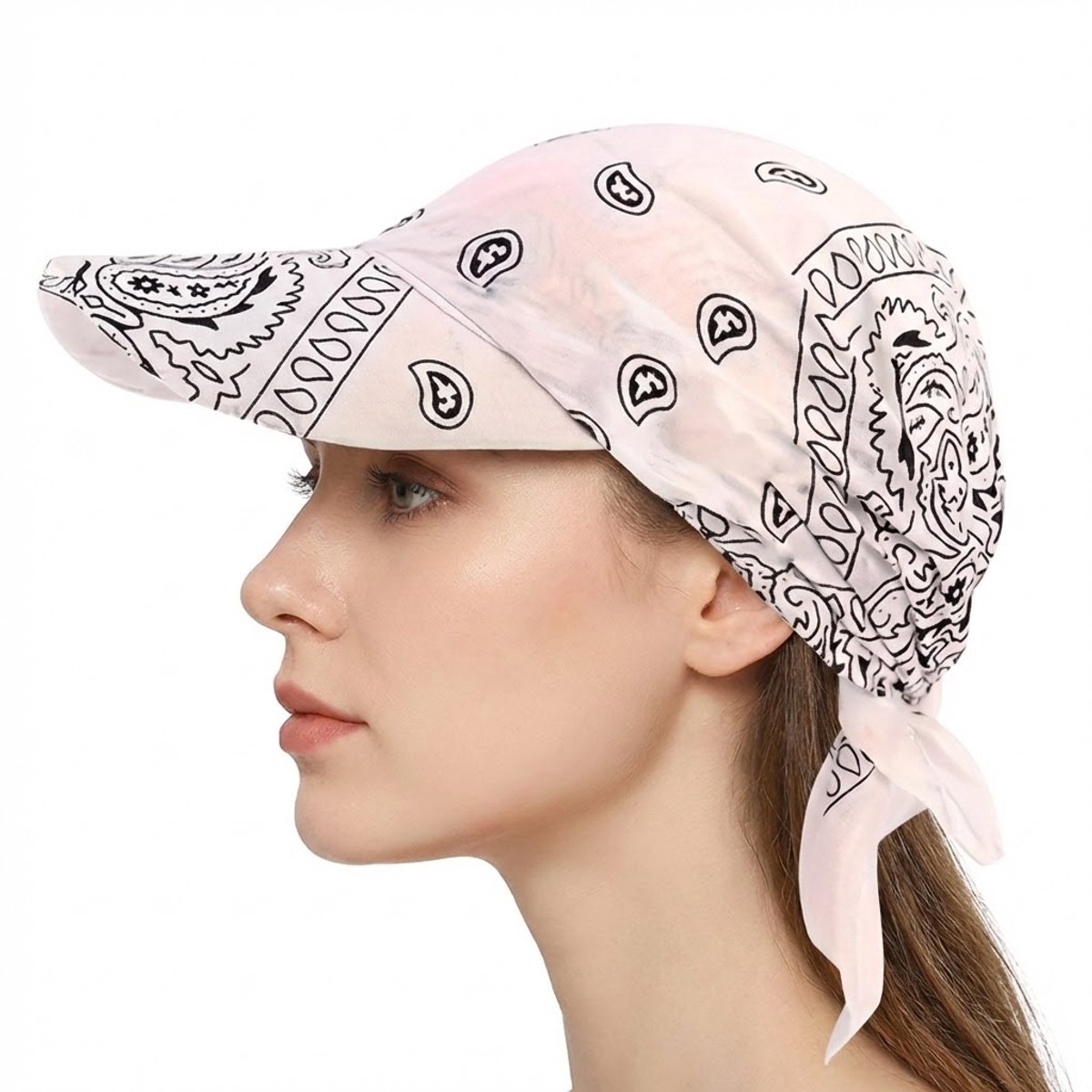 Witte bandana met klep – unisex bandana cap met paisley print – verstelbare bandana hoed voor zonbescherming