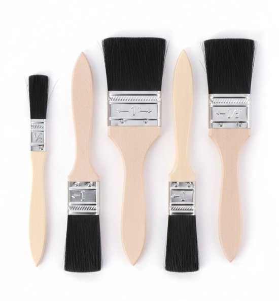Kinzo Verfkwasten - 5x plat - voor nauwkeurig en efficiënt schilderwerk - 1,2/1,9/2,5/3,8/5 cm - de perfecte kwasten voor elke klus!