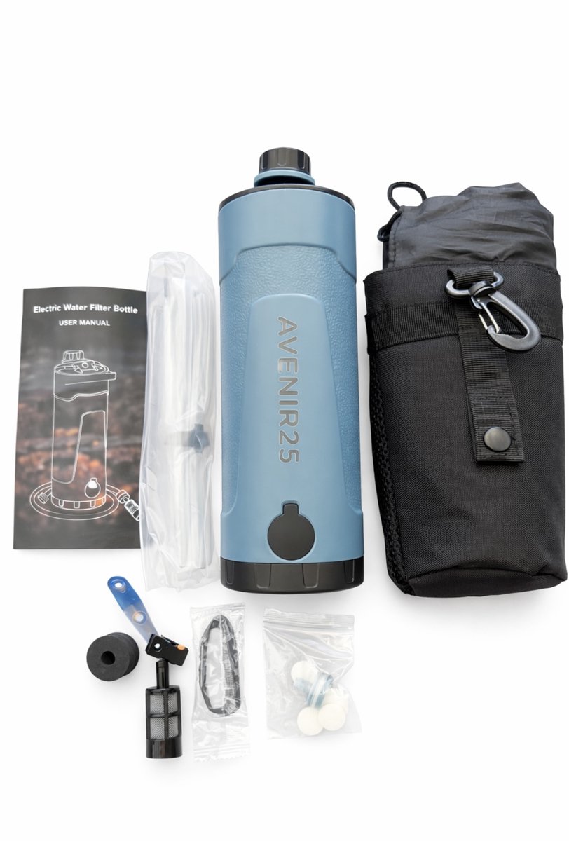 AVENIR25® - Survival/Outdoor - Waterfilter Drinkfles 650ml - Zuivering - Elektrisch/Oplaadbaar - Duurzaam/Herbruikbaar - BPA-vrij - Krachtige Batterij - Beker - Met Certificaat