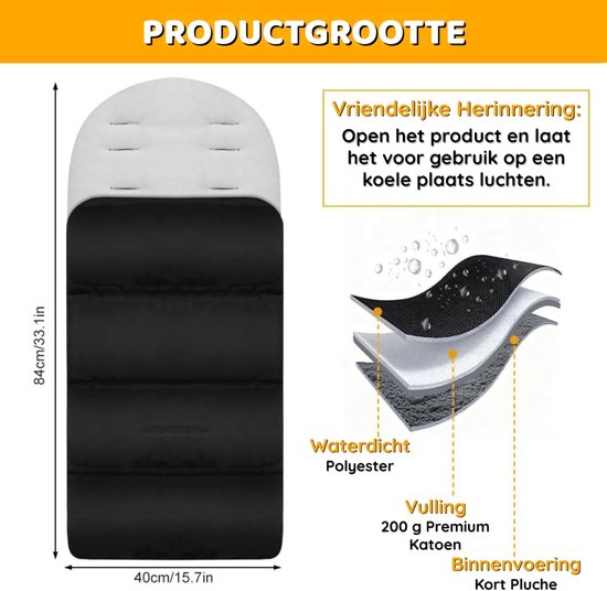 Kinderwagen Voetenzak - Baby deken - Warmte buiten - Dubbele rits - 84 x 40 cm - Grijs — afbeelding 2