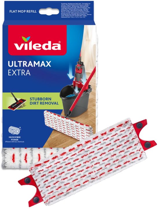 Vileda UltraMax Extra Vervanging - 1 per verpakking - Geschikt voor alle platte mopsystemen van Vileda - Voor alle vloertypes