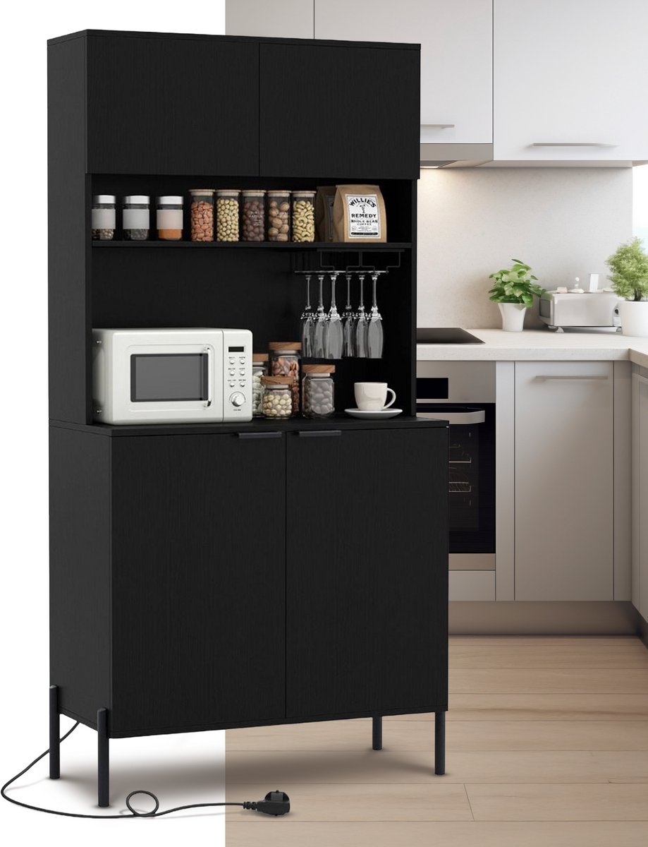Magnetronkast - Keukenkast - Keukenrek Staand - Ovenkast - Rek - 80 x 40 x 164 cm - Organizers - Dubbele Draagplank - Aanrecht Organiser