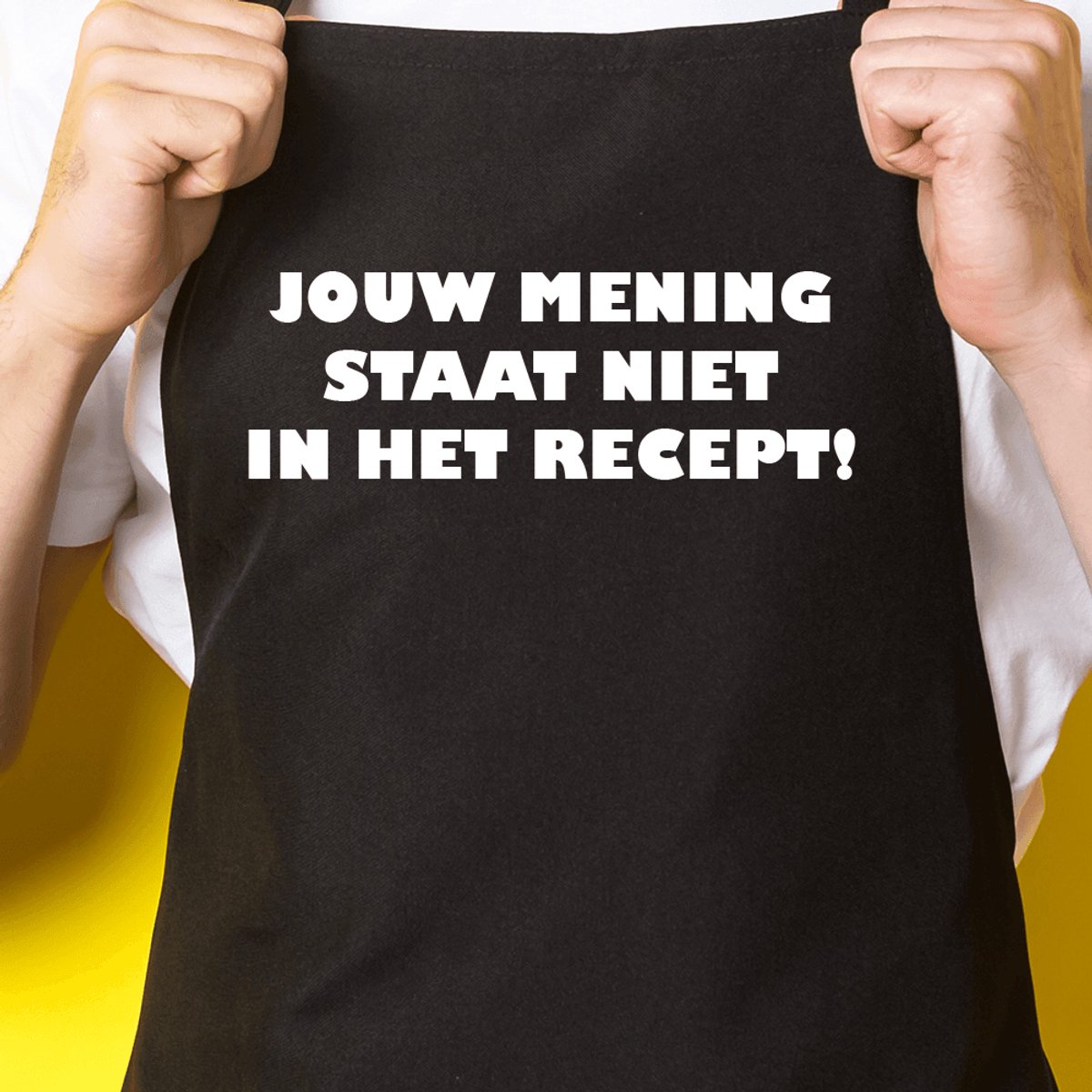 Zwart keukenschort / BBQ-schort met tekst | Jouw mening staat niet in het recept | Katoen - One size - Verstelbaar - Wasbaar - Cadeau voor hem - Vaderdag - Gratis verzending - Cadeau voor Kerst & sinterklaas | Incl. 2 jaar garantie