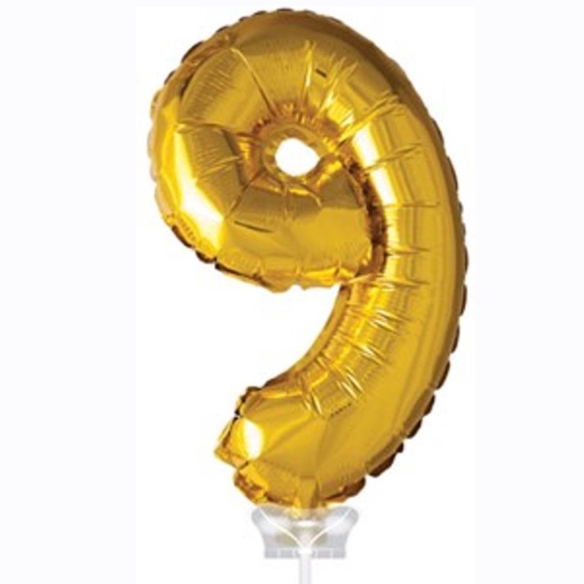 Cijferballon op stokje XL 40cm - Taart ballon - Cijfer 9 - Goud