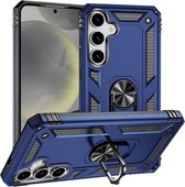 Hoesje Geschikt voor Samsung Galaxy A57 - Blauw - Casemania Anti-Shock Hybrid Armor Back Cover met Kickstand Ring - Extra Stevig Val- en Stootbescherming Telefoonhoesje
