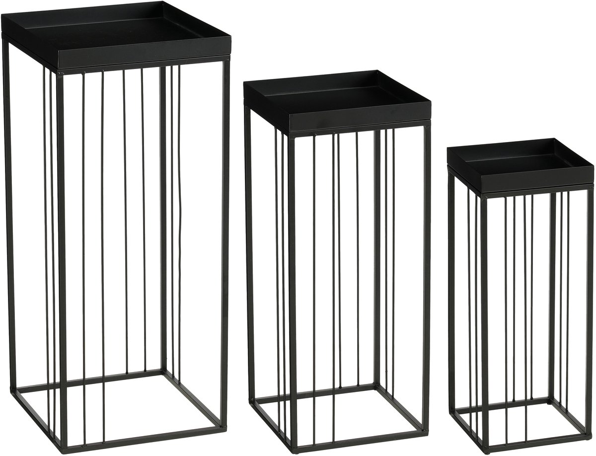 Mica Decorations Beth Bijzettafel – Set van 3 – Bijzettafels Woonkamer – Salontafel – Tafeltje – Koffietafel – Bijzettafeltjes Woonkamer IJzer – 30 x 30 x 70 cm – Zwart