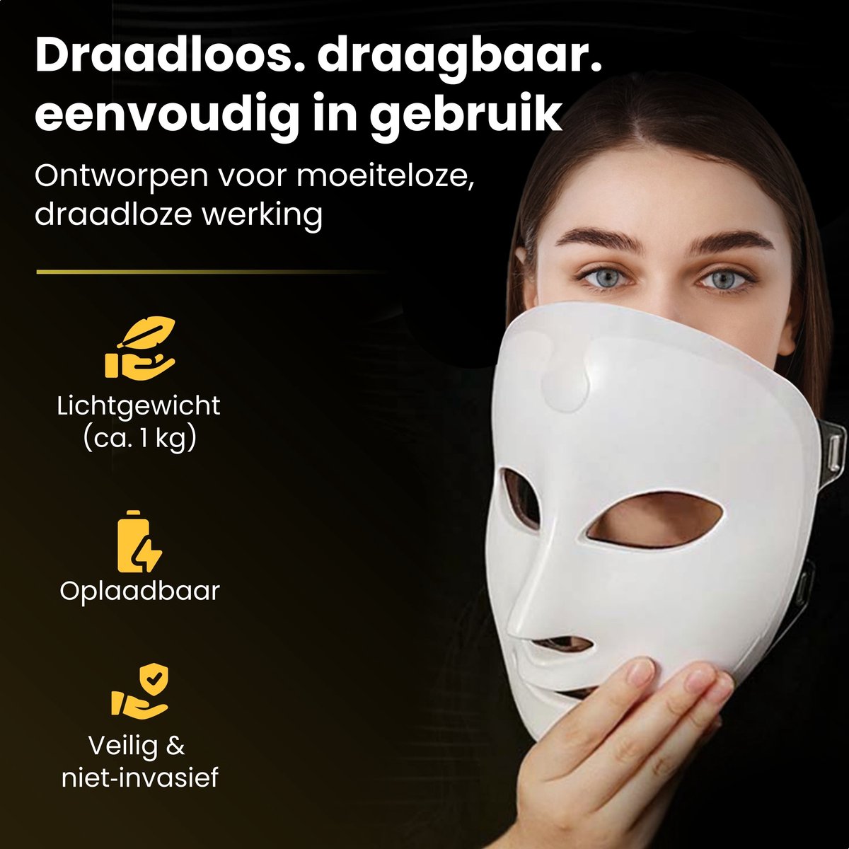 Venulux Glowlift LED Pro | LED Gezichtsmasker | Draadloos & Oplaadbaar | Lichttherapie Masker | Voor Dames en Heren