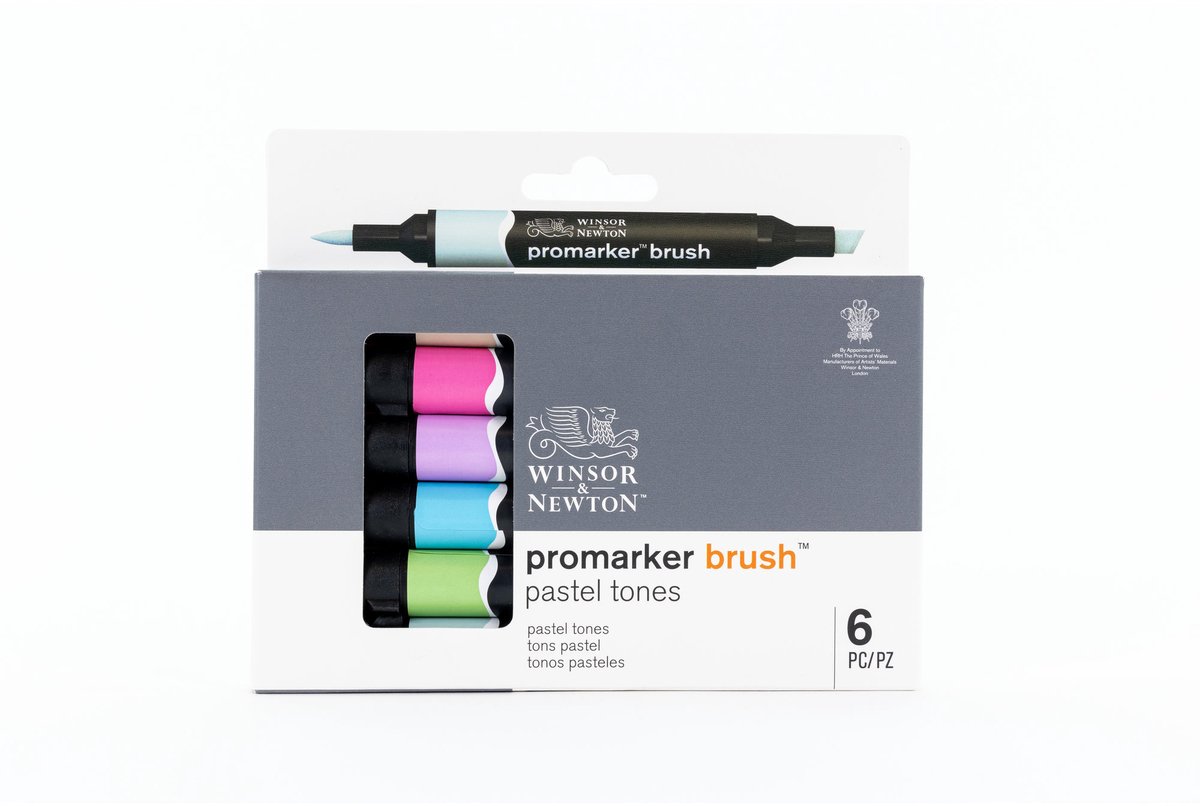 Winsor & Newton 0290125 Promarker Brush 6 Pastel Tones | Professionele alcoholmarkers & layoutmarkers