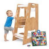 Minerakids® 0-6 ans Montessori Learning Tower - Wit / Naturel - Bois Learning Tower - Kitchen Tower - Learning Tower Kitchen Aid - Escaliers pour enfants