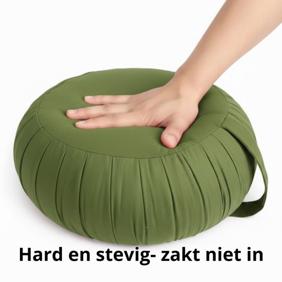 Zafu meditatiekussen rond 35 cm – hard & stevig kapok – yoga kussen / meditatiekussen – Moss groen – met draaglus — afbeelding 3