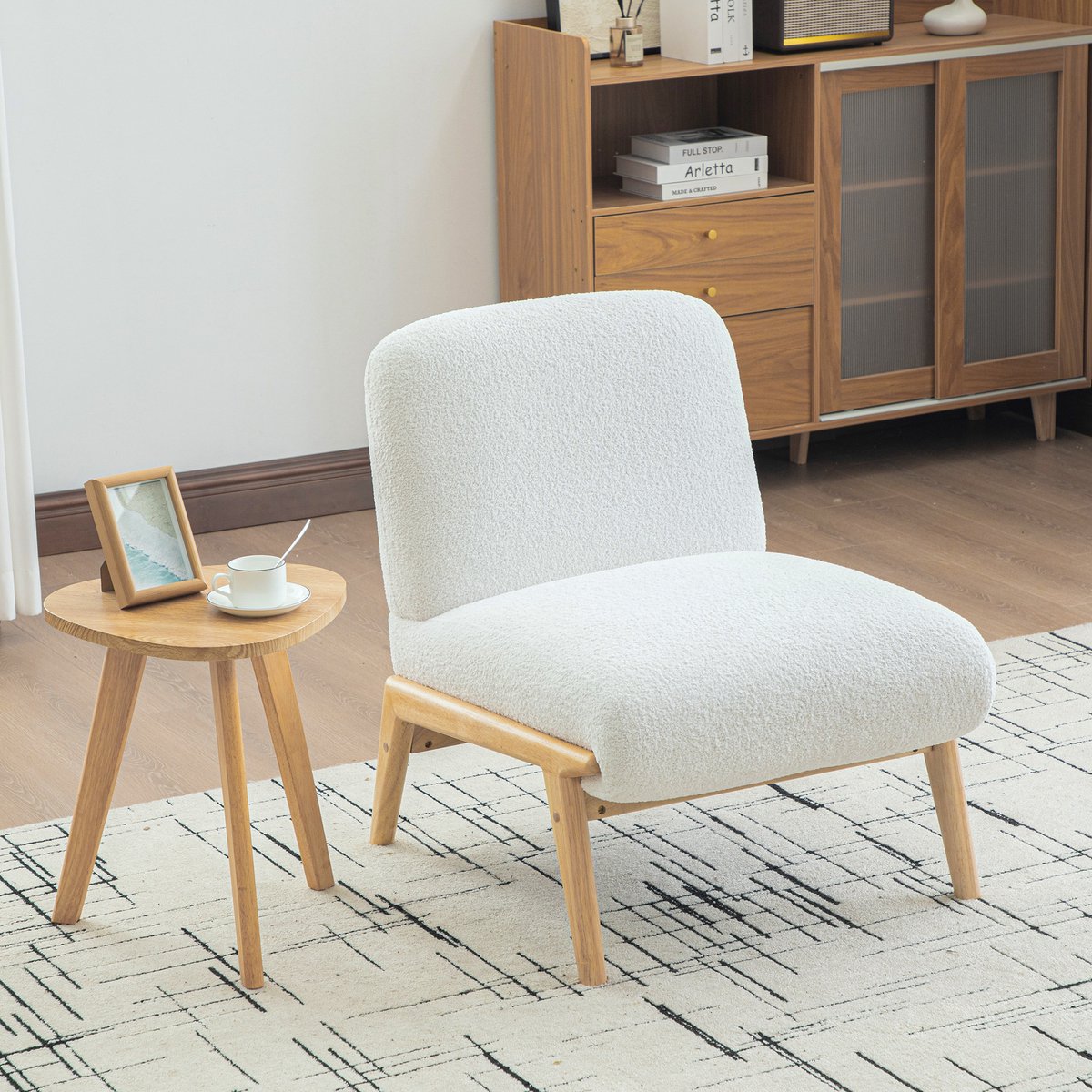 PHOEBE CAT Fauteuil - Chenille - Houten frame - Ivoorwit