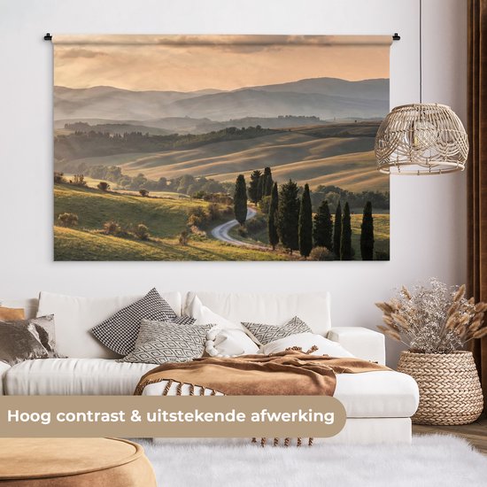 Wandkleed 180x120 cm - Wanddoek Toscaans - Landschap - Heuvels - Wandtapijt - Wandkleden
