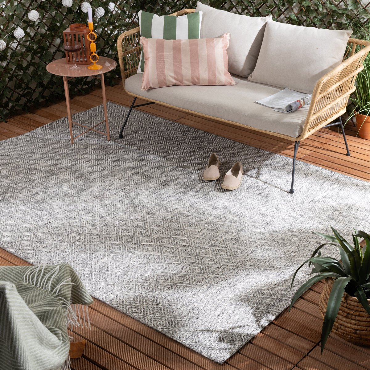 Fraai Buitenkleed - Summer Tile Lichtgrijs - 80x150cm