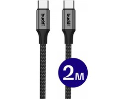 Buddi Flex | Câble USB-C vers USB-C 60 W Charge Fast 20 V/3 A | Livraison de puissance | Transfert de données 480 Mbps | Nylon tressé | 2M Zwart