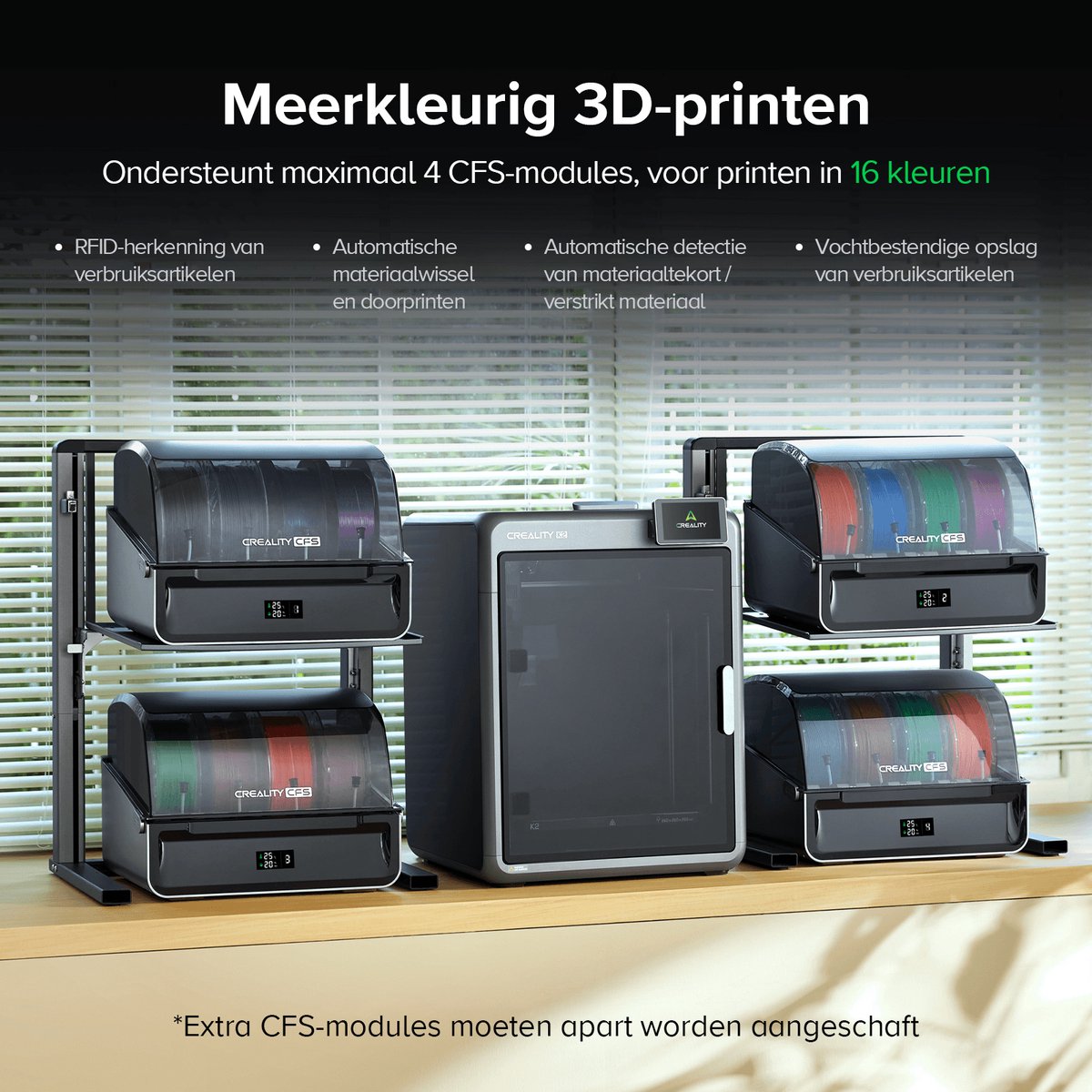 Creality K2 Combo 3D Printer – Multicolour Print met CFS – 600 mm/s High-Speed – Automatische Bed Leveling – Volledig metalen frame – AI-Camera – Touchscreen – WiFi & App – 260 × 260 × 260 mm – Direct Printklaa — afbeelding 2