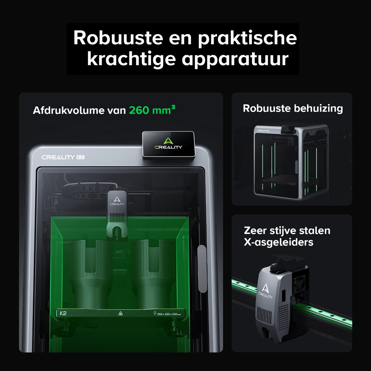 Creality K2 Combo 3D Printer – Multicolour Print met CFS – 600 mm/s High-Speed – Automatische Bed Leveling – Volledig metalen frame – AI-Camera – Touchscreen – WiFi & App – 260 × 260 × 260 mm – Direct Printklaa — afbeelding 6