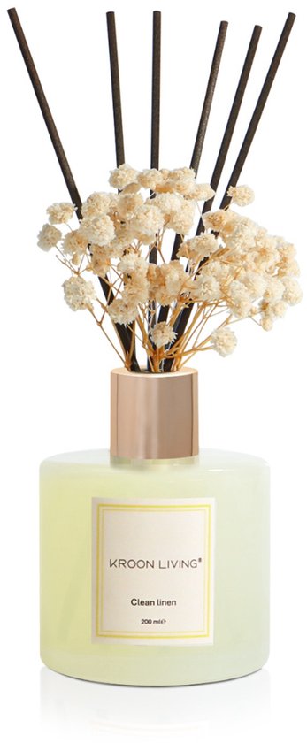 Kroon Living® - Geurstokjes - Clean linen - 200 ml - Diffuser - Fris & Zacht