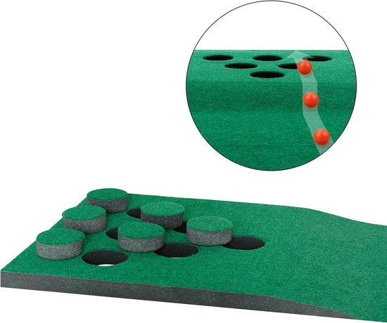 Golf Pong Game Set - Golf Putting Mat - Inclusief 2 Putters - 6 Golfballen - 12 Hole Covers - Golfspel voor Binnen & Buiten - Party Game - Kantoor & Tuin - Short Game Training - Putting Green - Cadeau voor Mannen - Groen - Complete Set van Merkloos — afbeelding 5