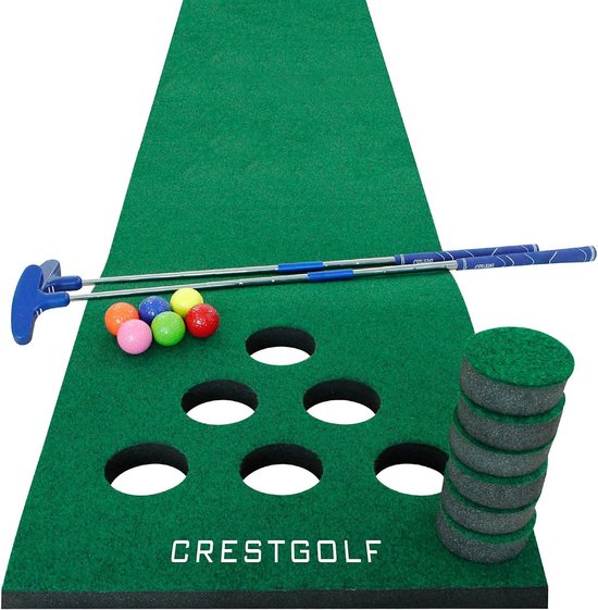 Golf Pong Game Set - Golf Putting Mat - Inclusief 2 Putters - 6 Golfballen - 12 Hole Covers - Golfspel voor Binnen & Buiten - Party Game - Kantoor & Tuin - Short Game Training - Putting Green - Cadeau voor Mannen - Groen - Complete Set van Merkloos — afbeelding 2