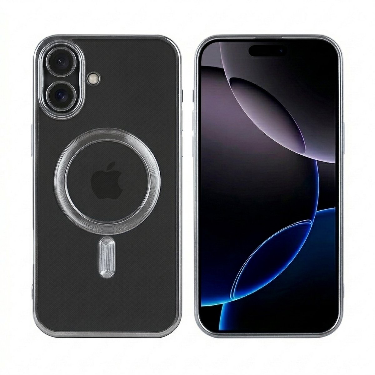 iPhone 16 Plus Hoesje (Zilver) Transparant – MagSafe Compatibel – Shockproof Case – TPU + PC – Draadloos Opladen – Camera- en Schermbescherming – Luxe Design