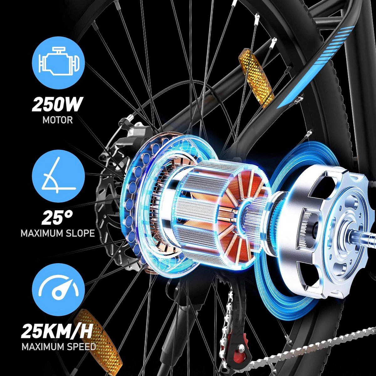 Elektrische Fiets Hitway BK7S - Trendy 26Inch Mountain EBike met Afneembare 36V 12Ah Lithium Batterij - City Commuter E-Bike met 250W Motor – foto 4