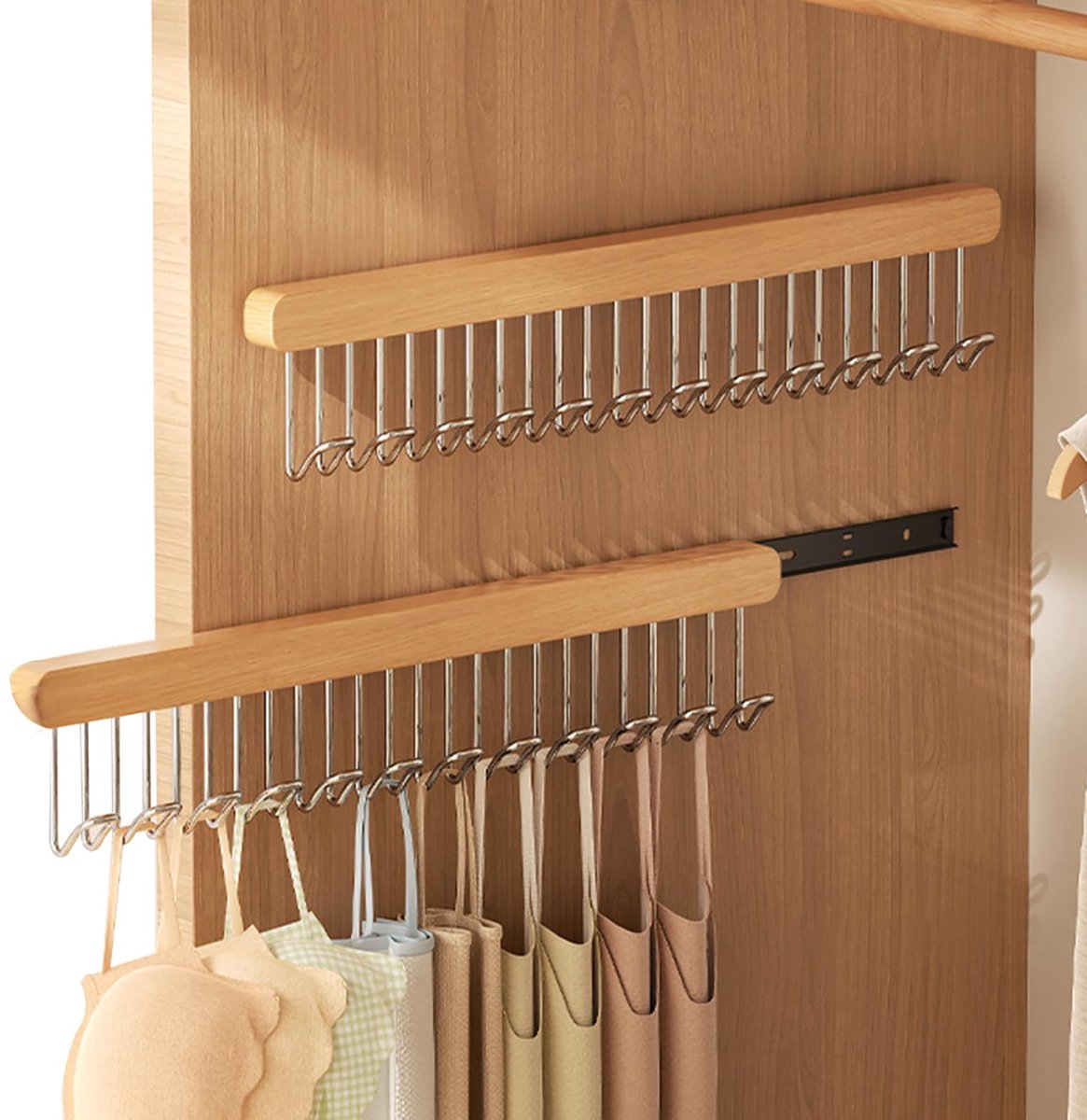 kapstok-Set van 2 kledingroedes 41,1cm – Uitschuifbaar – 12 Metalen Haken – Riem/Stropdas/Bh Organizer-Belle's product