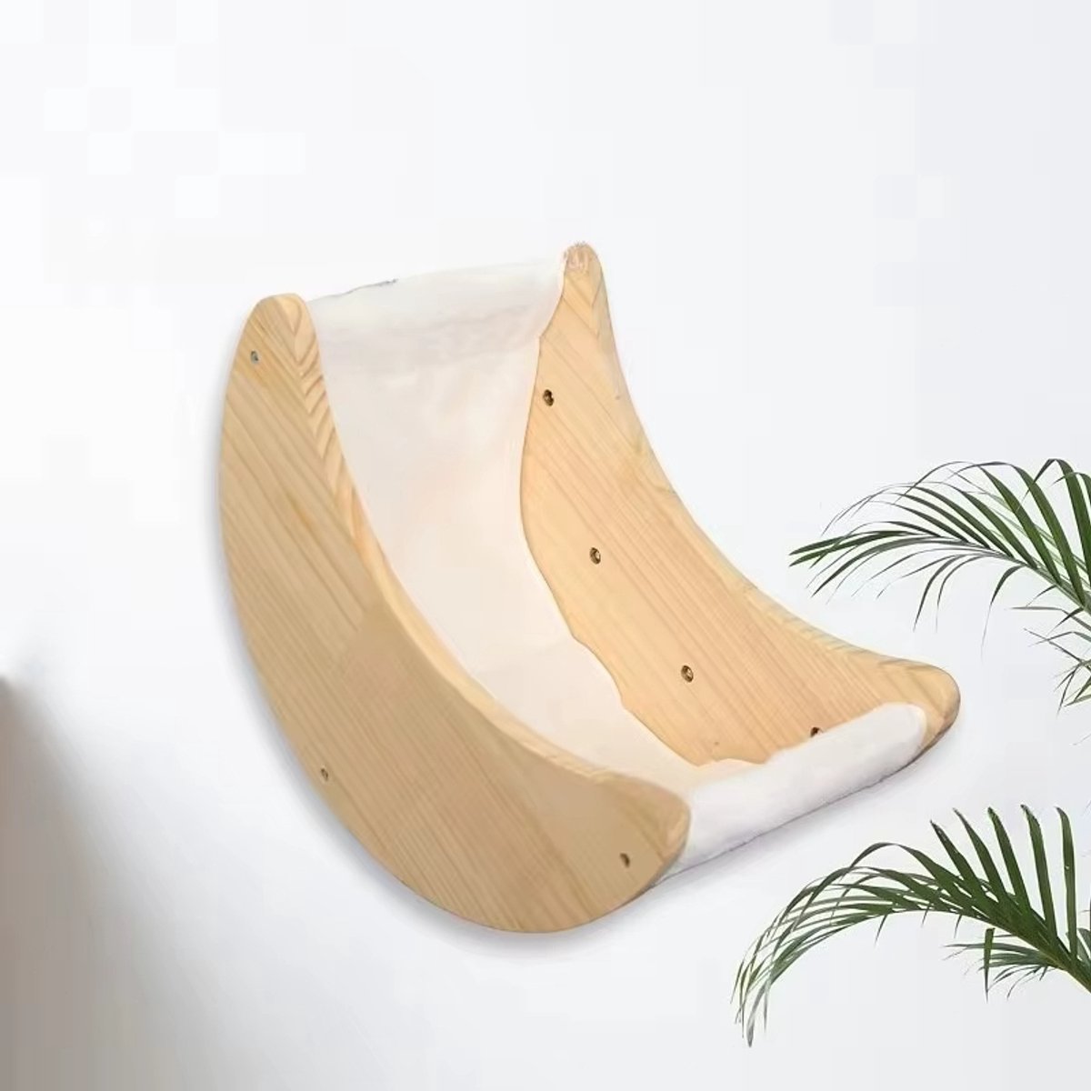 Houten Kat Hangmat Vensterbank Huisdier Perching, Indoor Hangmat, Raam Zuignap Kat Hangmat, Uitgerust Met Krachtige Zuignap, Kat Raam Stoel (Witte Doek)