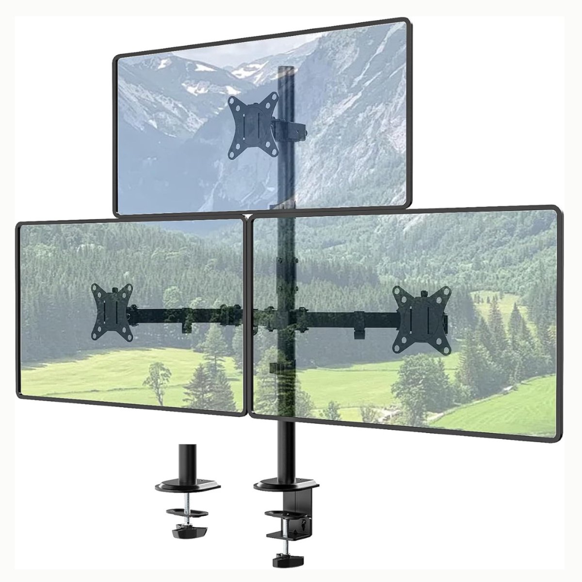 REN® Monitor Arm 3 Schermen - Triple Monitor Arm - Monitor Arm 3 Monitoren - 360 Graden Roterend - Zwart - 44 x 16 x 17 cm
