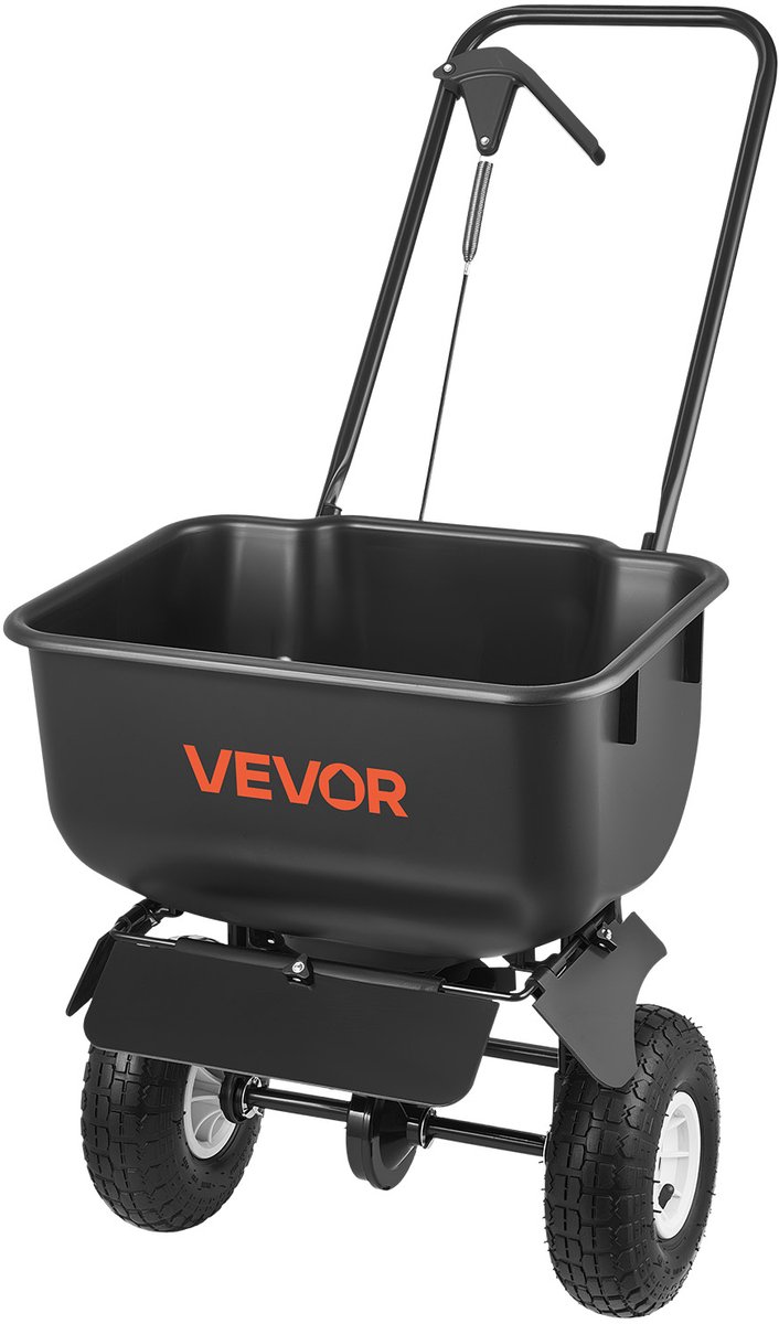 VEVOR Strooier met Een Strooibreedte van 3,66m, Kunstmeststrooier met Een Laadcapaciteit van 36,3kg en 10 Inch Wielen, Roterende Strooier Te Gebruiken Als Zaaihulpmiddel of Kunstmestwagen voor Zaden, Kunstmest, Strooizout en Ontdooimiddel van VEVOR — afbeelding 2