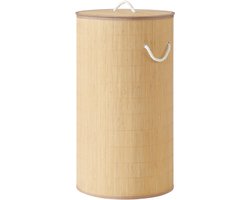 SONGMICS - Wasmand - Wasmand met Deksel - Bamboe - Opvouwbaar - Rond Design