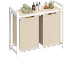 VASAGLE - Wasmand - Wasmand met 2 Vakken - Afneembare Waszak - Met Opbergplank en Metalen Frame