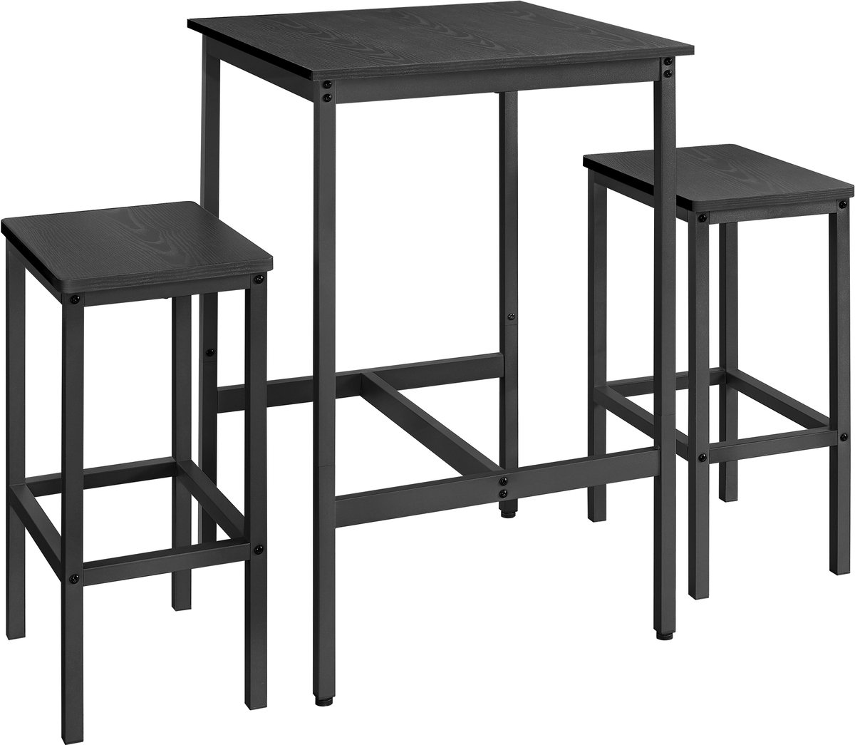Vasagle Bartafel - Met 2 Krukken - Voor Eetkamer en Keuken - Compact Ontwerp Zwart