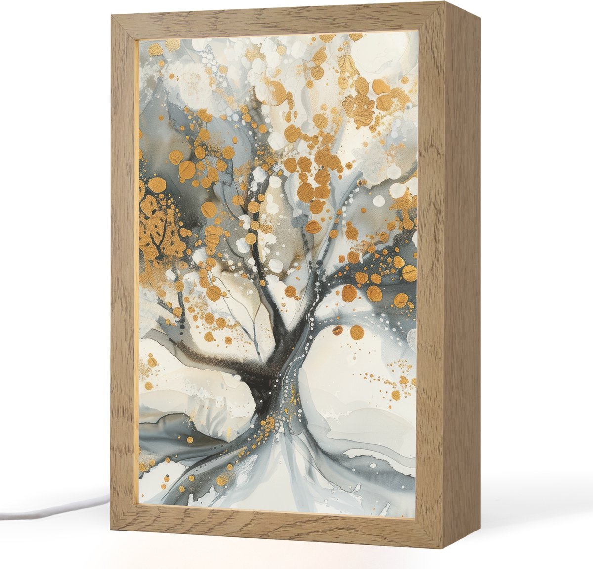 Tafellamp 20x30 cm - LED lamp - Boom - Modern - Abstract - Goud - Zwart - Wit - Decoratieve tafellampen - Dimbaar - Tafellampje slaapkamer - Woonkamer binnen