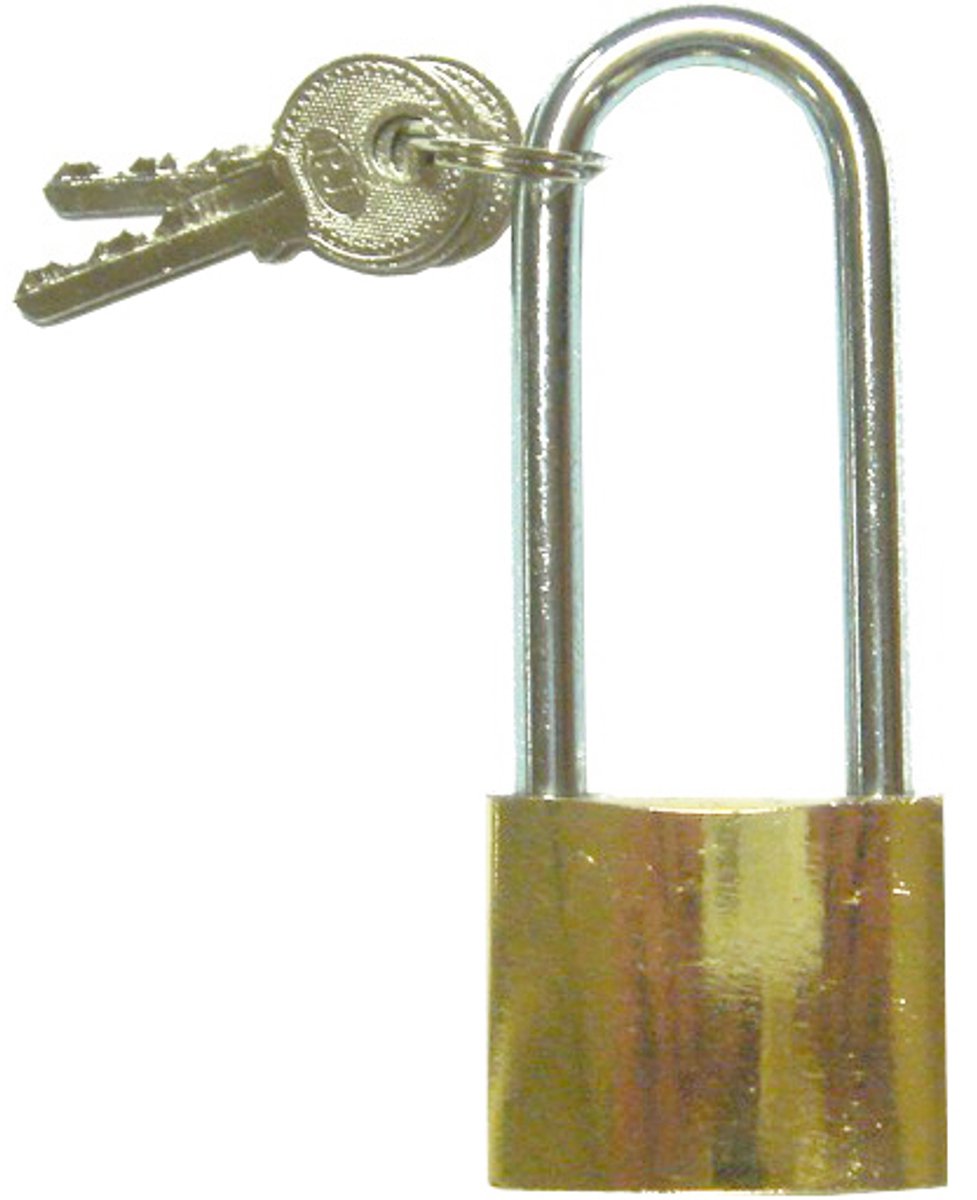 Hangslot met Lange Beugel – 62 mm – 3 Sleutels – Messing/Staal – Roestvrij