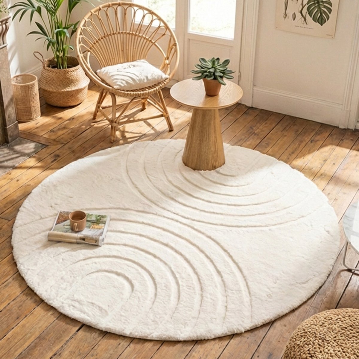 Fraai Rond hoogpolig vloerkleed - Carvy Arches Crème - Ø 230cm