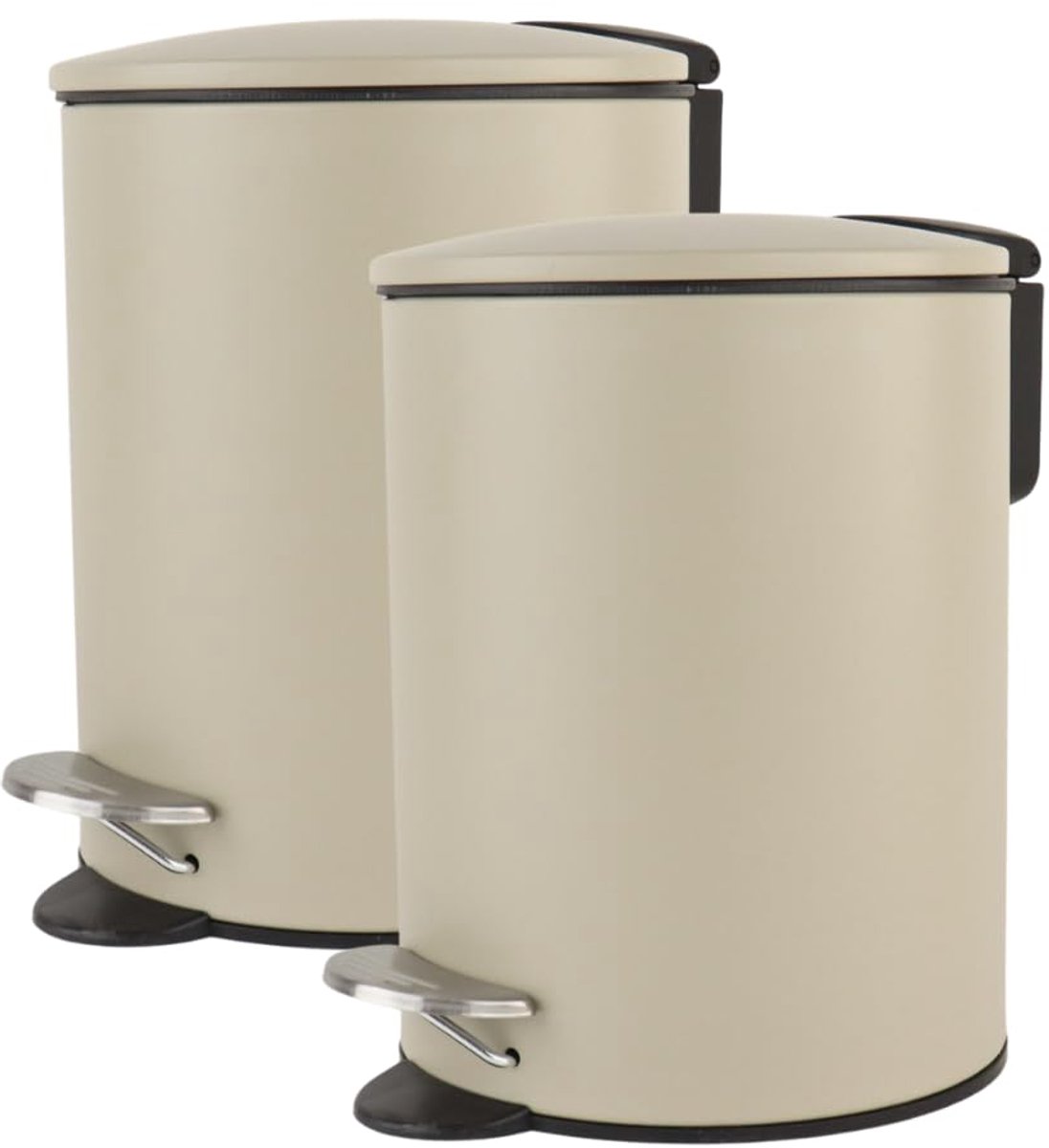 Pedaalemmer Set - Prullenbakken - Kleine Ruimtes - Dubbel Pakket - 3 Liter - Beige