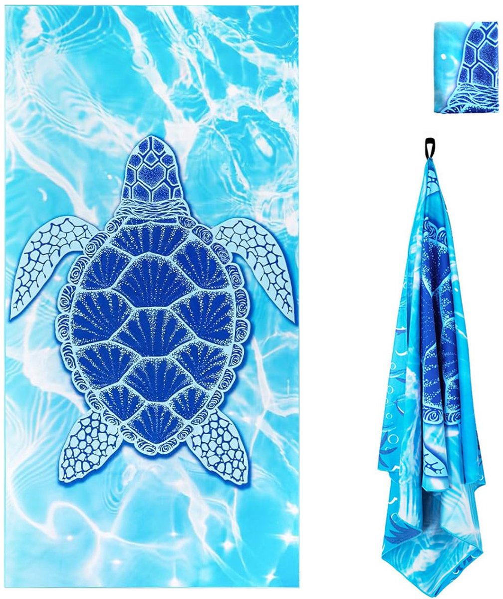 Strandhanddoek - Schildpadpatroon - Microvezel Badhanddoek - Saunahanddoek - Lichtgewicht en Sneldrogend - Zandbestendig - met Opbergtas - Unisex - Geschikt voor Stranden, Zwembaden en Spa's - Blauw - 100 X 200 cm