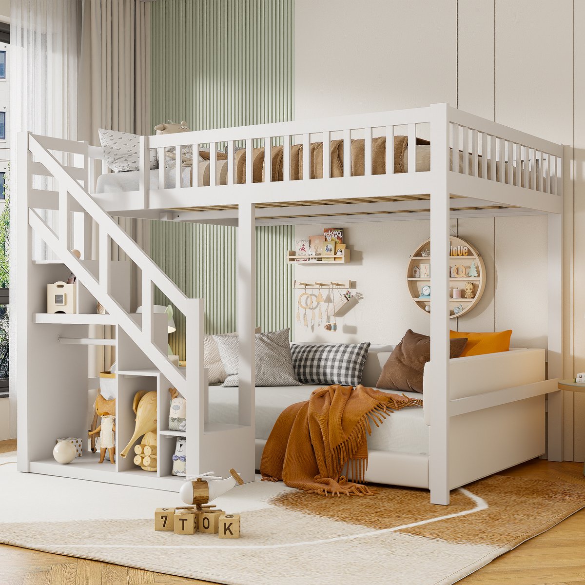 Kinderbed - 90x200cm - Veiligheidshekje & Houten lattenbodem - wit kajuitbed - zonder matras