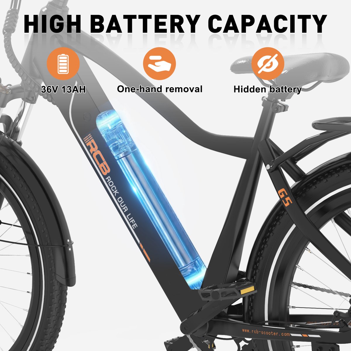RCB G5 Elektrische Fiets - Lichtgewicht Aluminium Frame - 250W Motor - 36V 13Ah Verwijderbare Batterij - 7 Versnellingen - Met App, NFC & LCD Display - Comfortabel & Roestvrij - Voor Dames en Heren - Actieradius 80km - Zwart - afbeelding 3